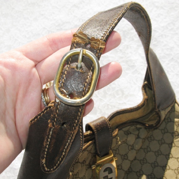 VINTAGE Gucci Hobo Monogram Logo Crescent Handbag - Picture 12 of 15